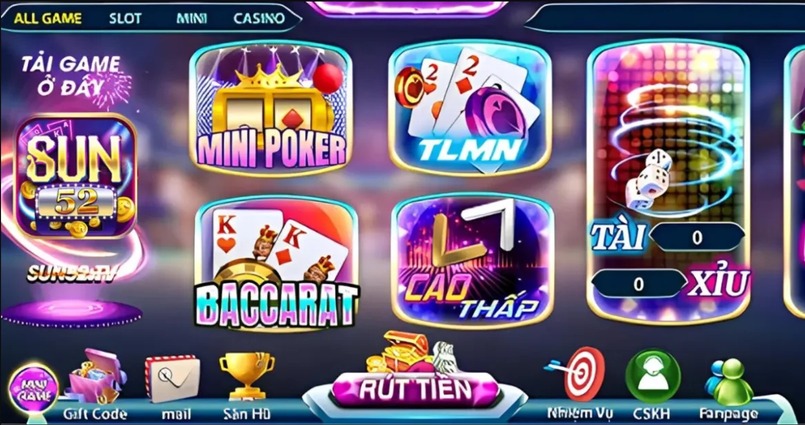 Giao diện chọn game bài Sun52